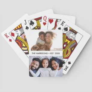 2 familiefoto's naam of aangepaste tekst, eenvoudi pokerkaarten