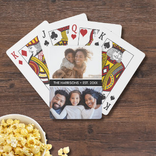2 familiefoto's naam of aangepaste tekst, eenvoudi pokerkaarten
