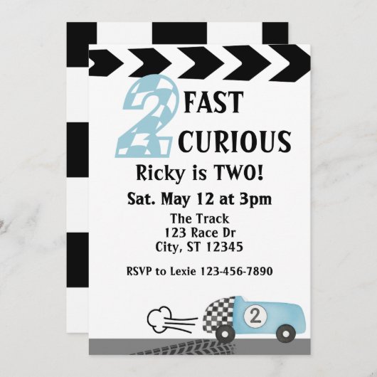 2 Fast 2 Curious, Race Car 2nd Birthday Kaart (Voorkant / Achterkant)