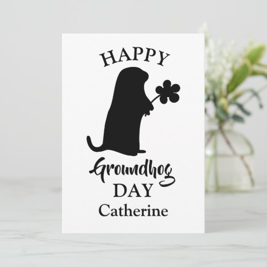 2 februari | Happy Groundhog Day Persoonlijke naam Feestdagenkaart (Staand voorkant)