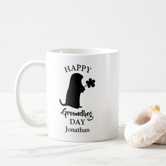 2 februari | Happy Groundhog Day Persoonlijke naam Koffiemok (Met donut)