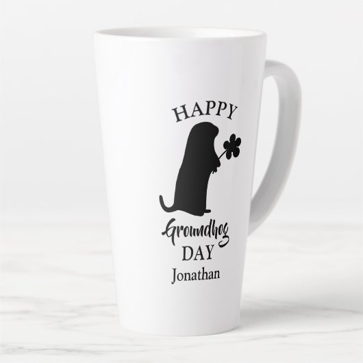 2 februari | Happy Groundhog Day Persoonlijke naam Latte Mok (Rechterhoek)