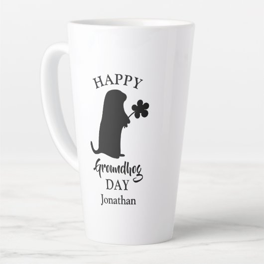 2 februari | Happy Groundhog Day Persoonlijke naam Latte Mok (Linkerhoek)