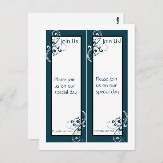 2 filigraan marine / witte bruiloft Bladwijzer Briefkaart (Voorkant / Achterkant)