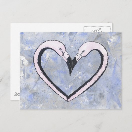 2 Flamingo kus hart op blauw Briefkaart (Voorkant / Achterkant)