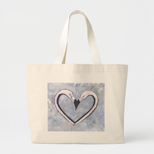 2 Flamingo kus hart op blauw Grote Tote Bag (Voorkant)