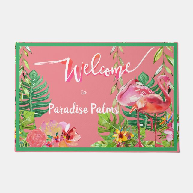 2 Flamingo Paradise Beach House Doormat Deurmat (Voorkant)