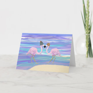 2 flamingo's in Gebreide Petten Feestdagen Kaart