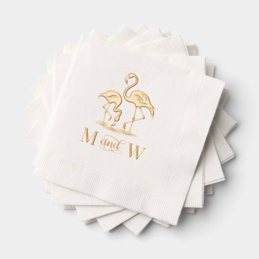 2 Flamingo's Koppel Trouw 2 Initieel Monogram Folie Servetten (Insitu (Gestapeld))
