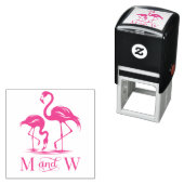 2 Flamingo's Koppel Trouw 2 Initiele Monogram Zelfinktende Stempel (In situ)