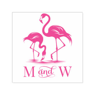 2 Flamingo's Koppel Trouw 2 Initiele Monogram Zelfinktende Stempel
