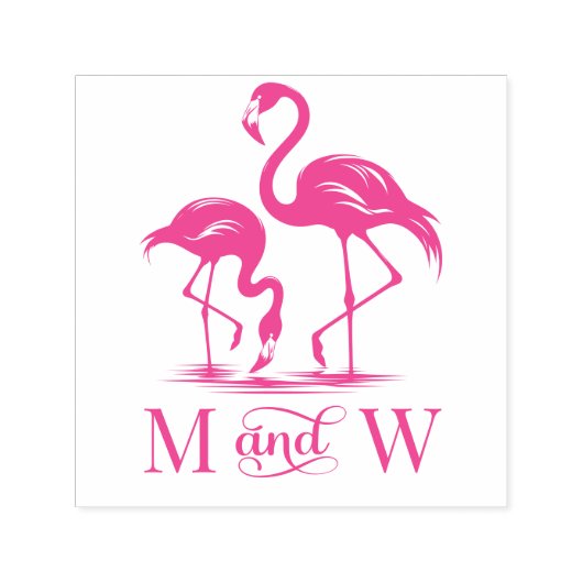 2 Flamingo's Koppel Trouw 2 Initiele Monogram Zelfinktende Stempel (Design)