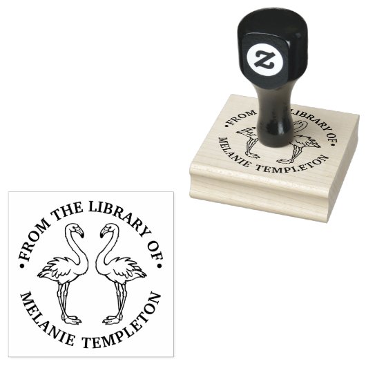 2 Flamingo's Staande Bibliotheek Boeknaam Rubberstempel (Gestempeld)