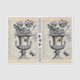 2 Floral Urns op één vel deklaag Tissuepapier