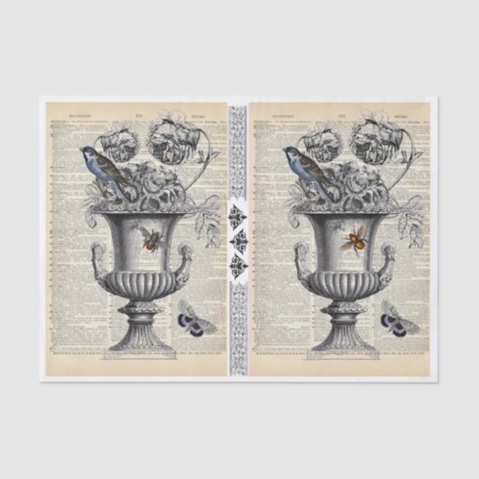 2 Floral Urns op één vel deklaag Tissuepapier (Voorkant)