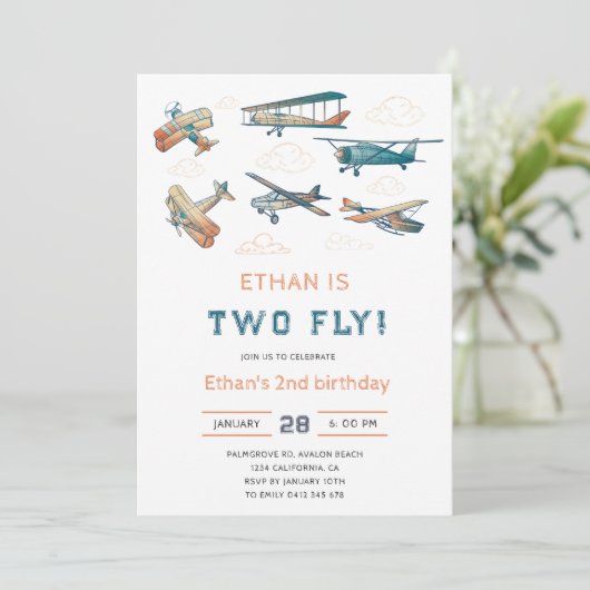  2-Fly Vliegtuig Verjaardag - 2e Verjaardag Kaart (Staand voorkant)