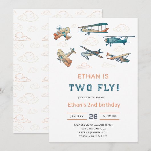 2-Fly Vliegtuig Verjaardag - 2e Verjaardag Kaart (Voorkant / Achterkant)