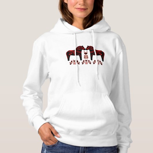 2 Folk Dala Horses, Black/red/Folk Friesian Hoodie (Voorkant)