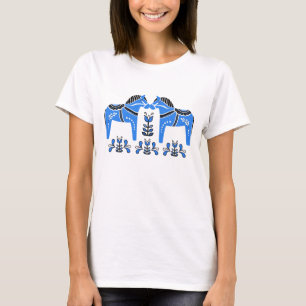 2 Folk Dala Horses, Blue/white delft Folk horse T-shirt