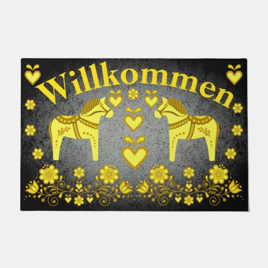 2 Folk Dala paard goud/zilver Willkommen, welkom Deurmat (Voorkant)