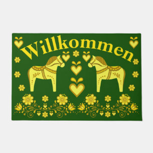 2 Folk Friesian, goud/bos Willkommen, welkom Deurmat