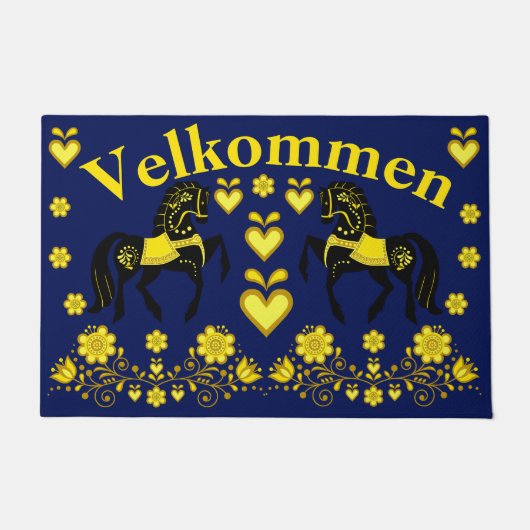 2 Folk Friesian, goud/marine Velkommen, welkom Deurmat (Voorkant)