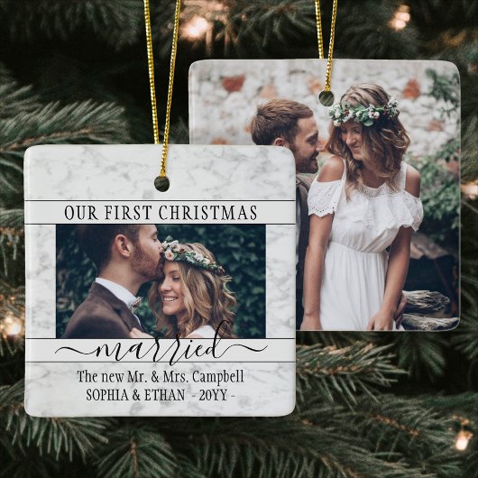 2 Foto 1 Kerstfeest gehuwd met Elegant Faux Marble Keramisch Ornament