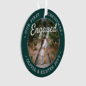 2 Foto 1 Kerstmis Engaged Elegant Green White Ornament (voorkant)