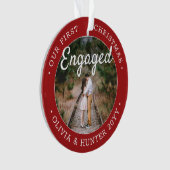 2 Foto 1 Kerstmis Engaged Elegant Red & White Ornament (voorkant)