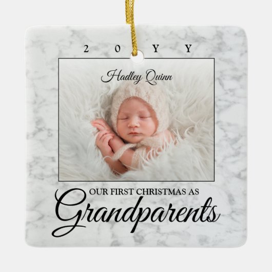 2 Foto 1 Kerstmis grootouders Faux Marble Keramisch Ornament (Voorkant)