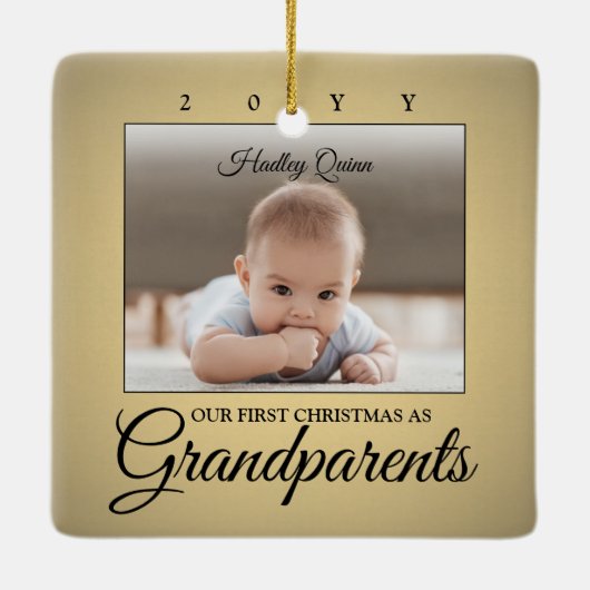 2 Foto 1e kerstdag grootouders Faux Gold Keramisch Ornament (Achterkant)