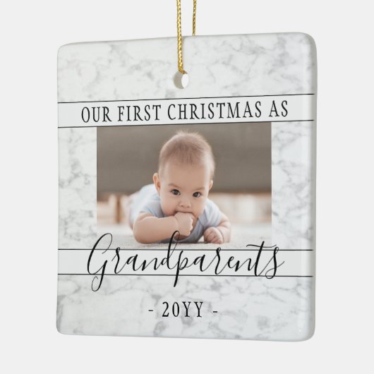 2 Foto 1st Xmas Grandouders Script Faux Marble Keramisch Ornament (Links)