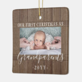 2 Foto 1st Xmas grootouders Rustic Faux Wood Keramisch Ornament (Links)