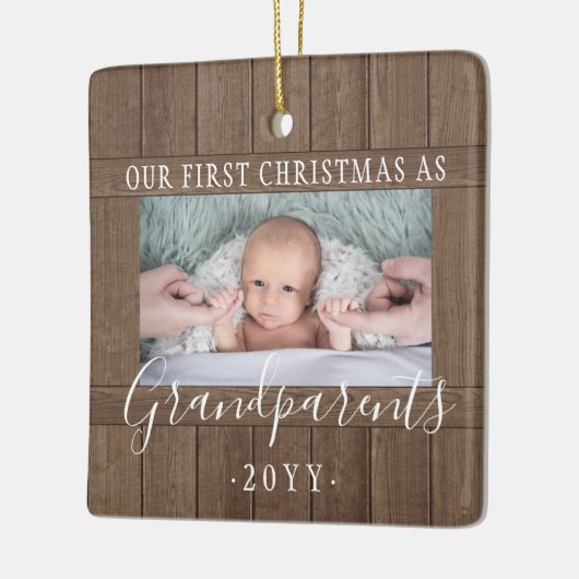 2 Foto 1st Xmas grootouders Rustic Faux Wood Keramisch Ornament (Links)