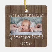 2 Foto 1st Xmas grootouders Rustic Faux Wood Keramisch Ornament (Voorkant)
