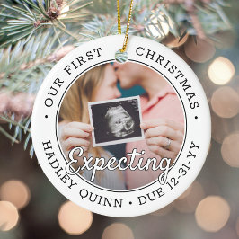 2 Foto 1st Xmas Verwacht Baby Nieuwe Ouders Modern Keramisch Ornament