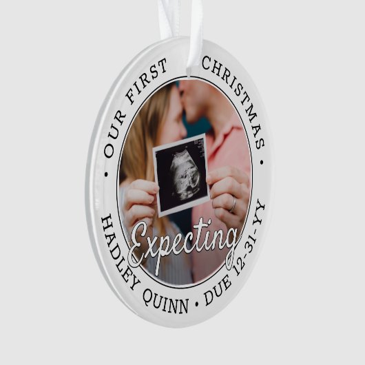 2 Foto 1st Xmas Verwacht Baby Nieuwe Ouders Modern Ornament (voorkant)