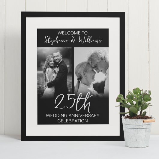 2 Foto 25th Wedding Jubileum Welcome Sign Folie Afdrukken