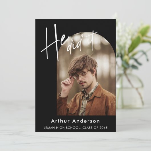 2 Foto Aangepaste Eenvoudige Elegante Afstuderen Aankondiging (Staand voorkant)