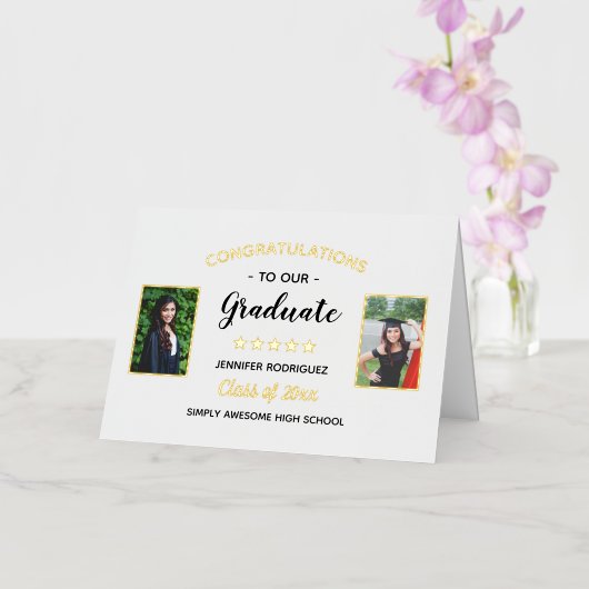 2 Foto Afstudeer Felicitaties Afgestudeerde Op Maa Folie Wenskaart (Orchidee)
