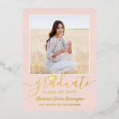 2 Foto Afstudeerfeest Modern Blush Pink & Real Folie Uitnodiging (Voorkant)