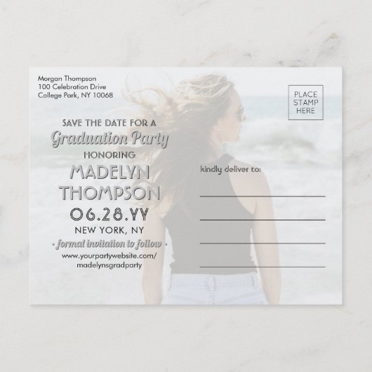 2 Foto Afstudeerfeest Modern Minimalistisch Save t Aankondigingskaart (Achterkant)