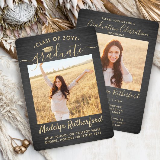 2 Foto Afstudeerscript Geborsteld Zwart en Goud Kaart