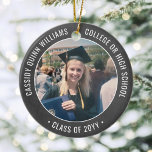 2 Foto Afstuderen Chalkboard Elegant Black White Keramisch Ornament<br><div class="desc">Herdenking van het succes van de afgestudeerde met een elegant zwart-wit faux-bord op maat van twee foto's rond afstuderen kerstversiering. Afbeeldingen en alle tekst zijn eenvoudig aan te passen en kunnen op voor en achter verschillend zijn. (AFBEELDING & TEKST ONTWERPTIPS: 1) Om de positie van de formulering aan te passen,...</div>