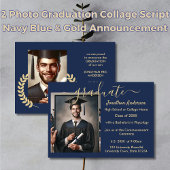 2 Foto Afstuderen Collage Script Navy Blue & Gold Aankondiging