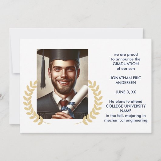 2 Foto Afstuderen Collage Script Navy Blue White Aankondiging (Achterkant)