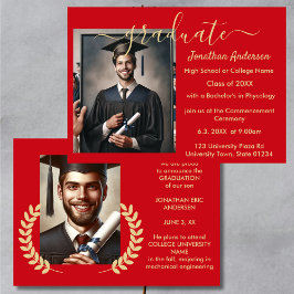 2 Foto Afstuderen Collage Script Rood & Goud Aankondiging