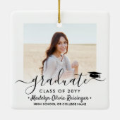 2 Foto Afstuderen Elegant Black Script Class Year Keramisch Ornament (Achterkant)