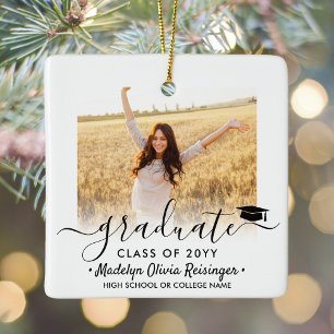 2 Foto Afstuderen Elegant Black Script Class Year Keramisch Ornament