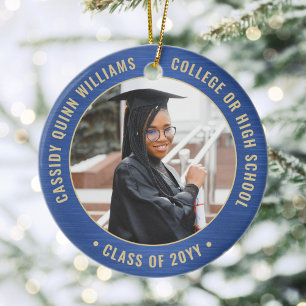 2 Foto-Afstuderen Elegant Brushed Royal Blue Gold Keramisch Ornament